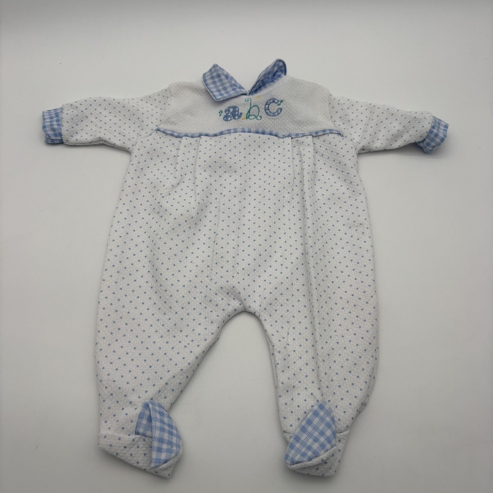 Lullaby Club Coverall Boys 3-6 Months White Blue ABC Polka Dot Footed One Piece